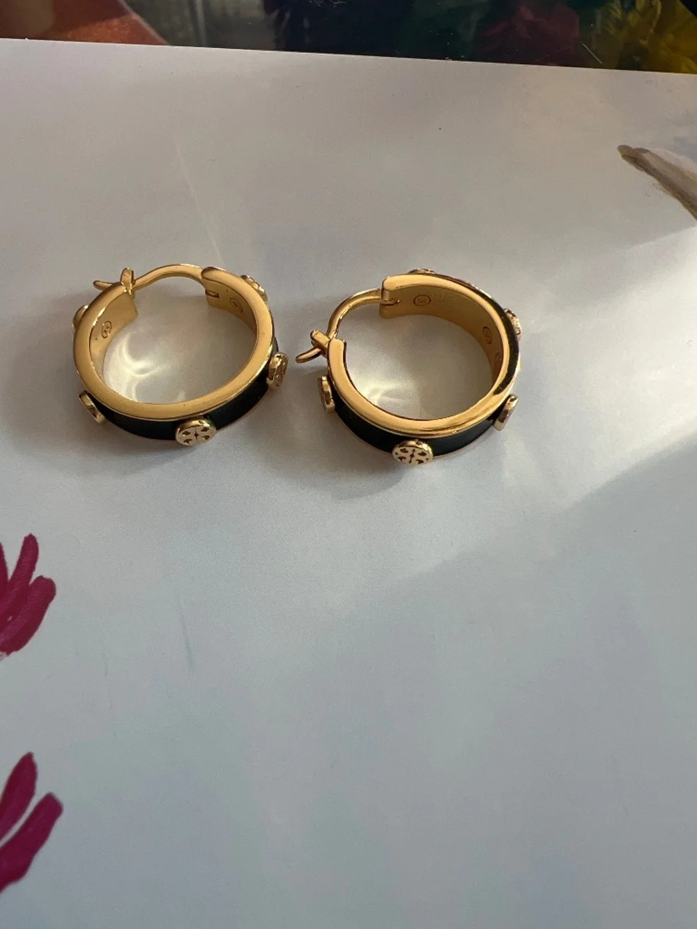 Tory Burch Miller Stud Enamel Hoop Earrings